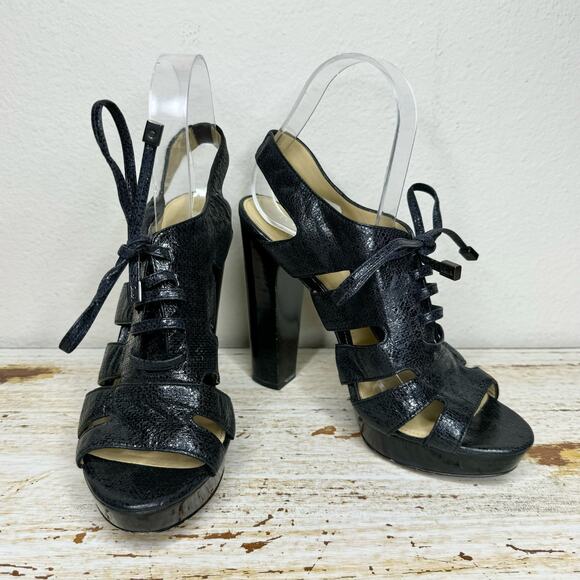 Coach Moreen Caged Lace-up Platform Heel Black 8B - Picture 1 of 13